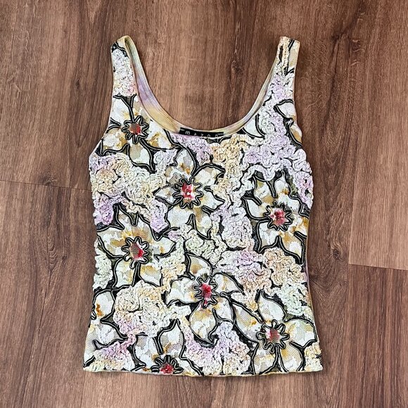 Mezon Textured Floral Ribbon Unique Artsy Y2K Tank Top Sz S - Picture 4 of 11